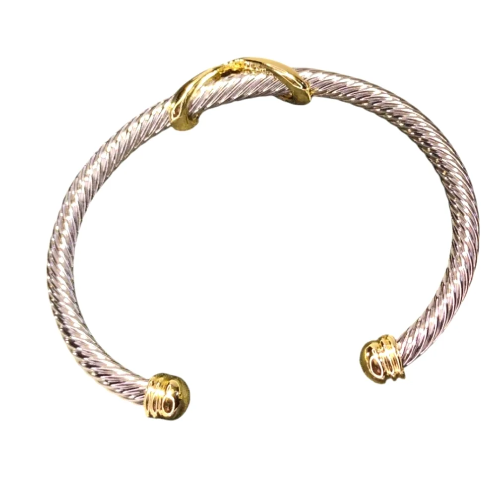 Stainless Steel Lg Silver and Gold Cable Bracelet NWOT